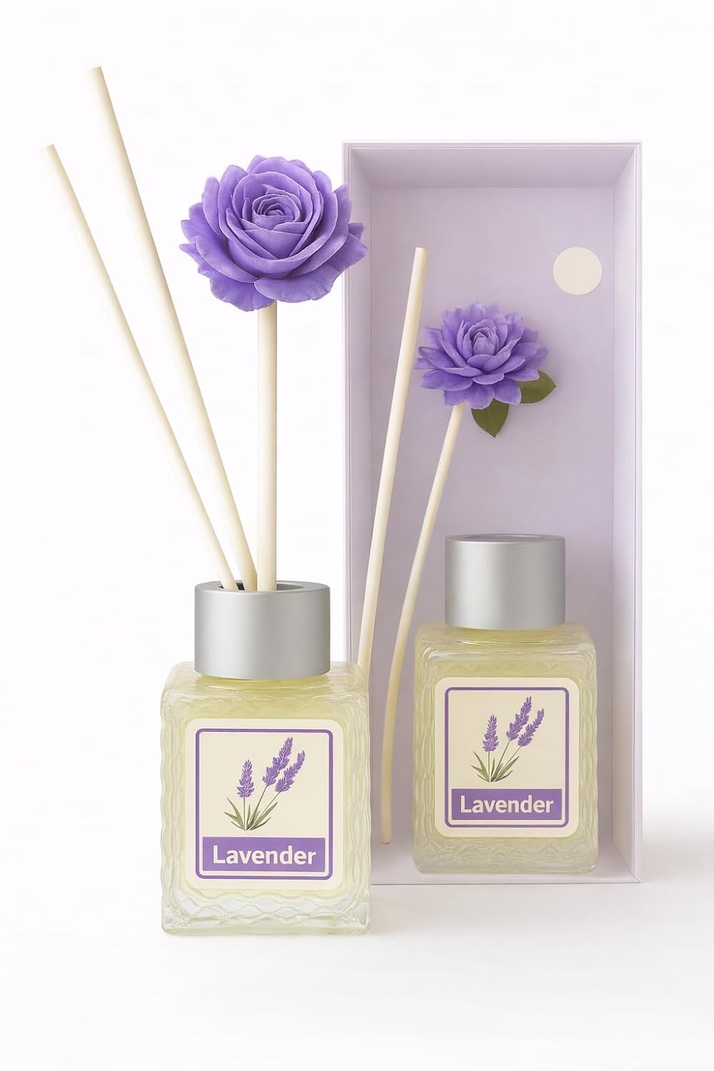 UCRAVO Lavender Reed Diffuser Set for Home & Office | Long Lasting Room Freshener with Natural Reed Sticks & Decorative Flower | Aromatherapy Fragrance Oil for Bedroom, Bathroom, Living Room (50 ml)