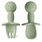 UCRAVO Baby Training Spoon and Fork Set for Self Feeding | BPA Free Silicone Toddler Spoon Fork Set | Soft Tip Baby Feeding Utensils with Anti Choke Guard | Baby Led Weaning Spoon Fork Set for Infants & Toddlers (Green)