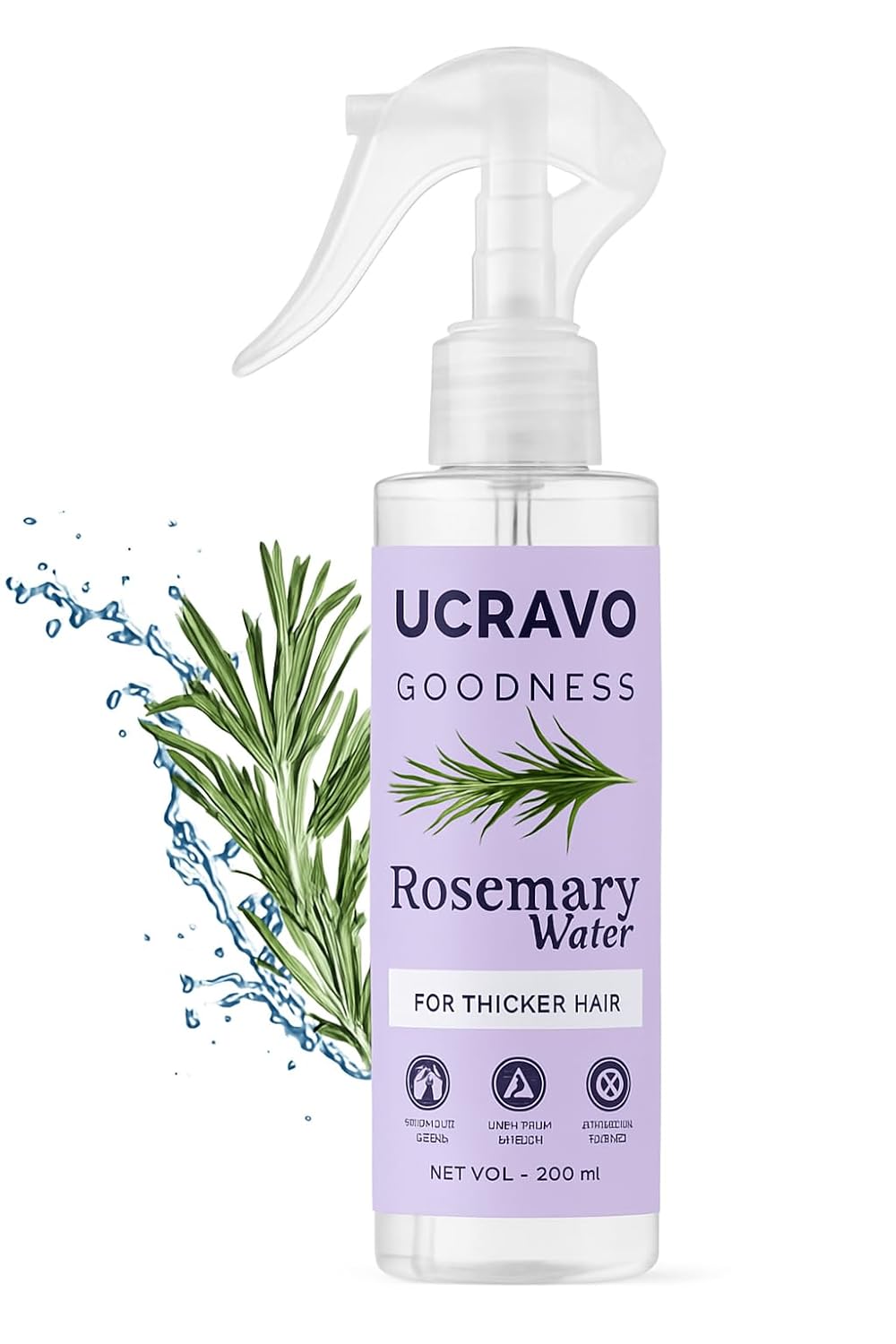 UCRAVO Rosemary Water For Hair Growth (200 ml) | Mist Spray for Hairfall | Rosemary Hair Mist | Adds Shine & Helps Reduce Hairfall, Strengthens Hair | For All Hair Types | For Men & Women