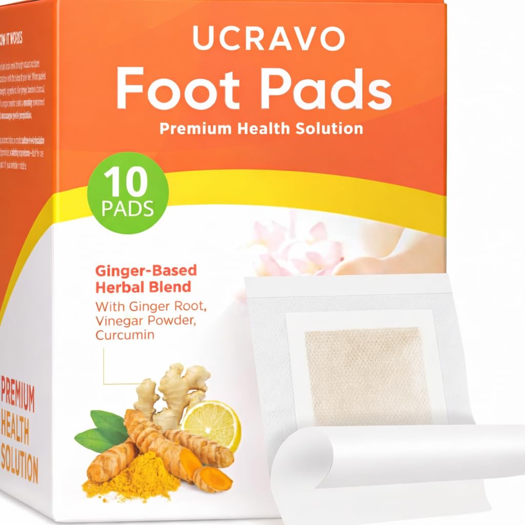 UCRAVO 10 Pcs Foot Pads Detox – Ginger Based Herbal Foot Patches for Overnight Foot Care – Natural Herbal Blend with Ginger Root, Vinegar Powder & Curcumin – Relaxing Foot Detox Pads for Men & Women
