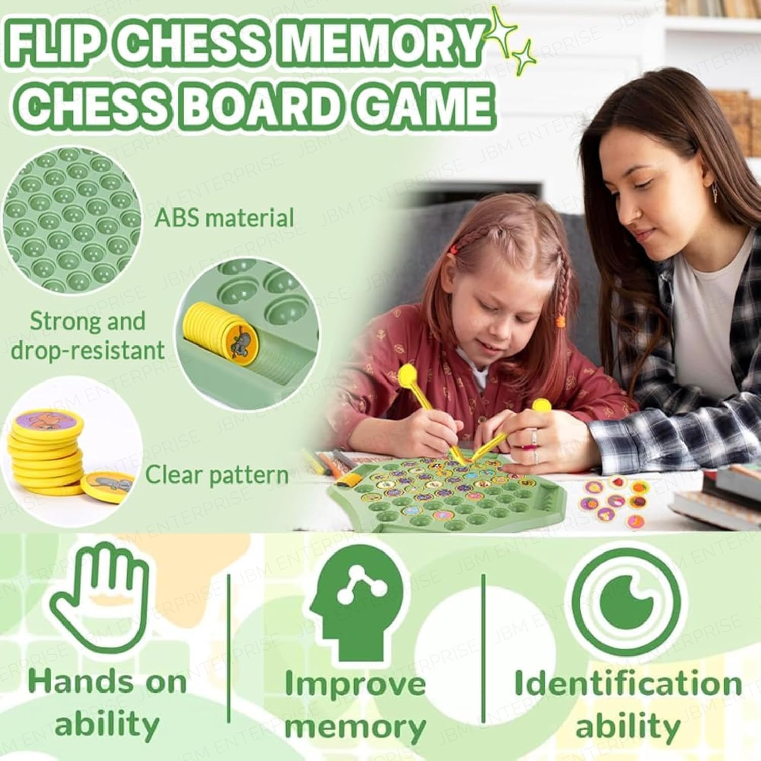 UCRAVO Memory Flip Chess Game for Toddlers, Montessori Matching Puzzle Board Game, Educational Learning Activity & Travel Toy for Kids & Preschoolers