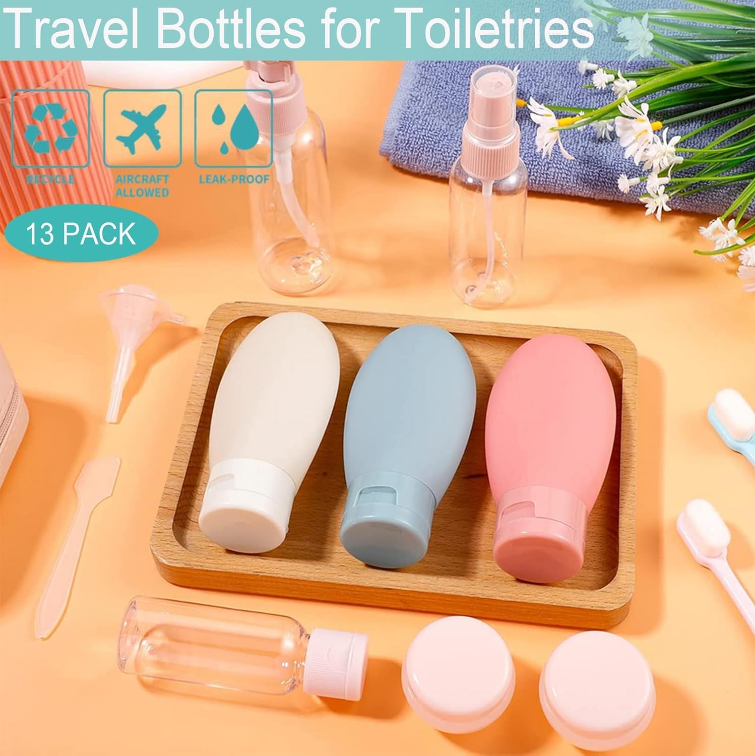 UCRAVO 10 PCS Refillable Travel Bottles for Filling, Set Travel Bottles for Shampoo,Conditioner, Shower Gel, Leak-Proof, Travel Size Containers BPA Free Leakproof Refillable Airplane Travel Accessories