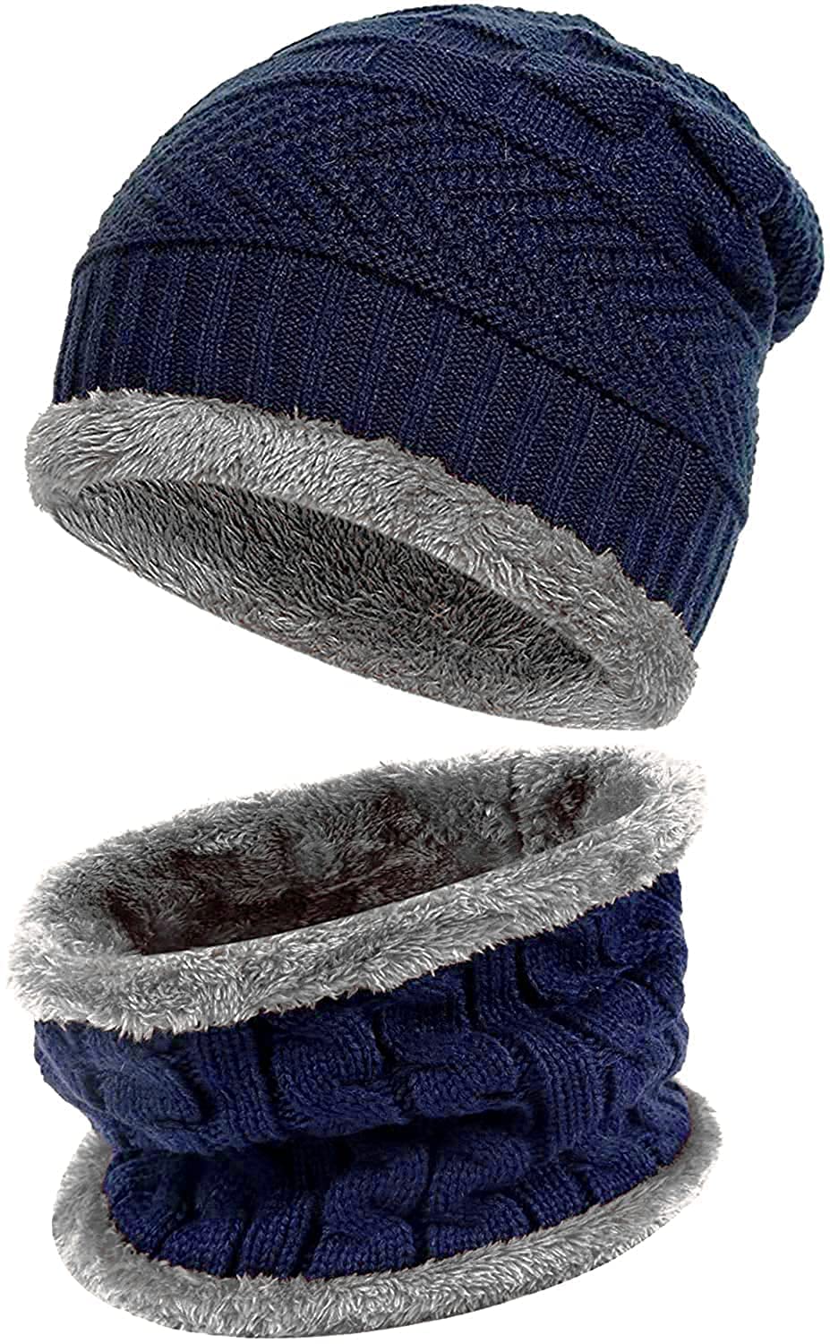 UCRAVO Unisex Wool Winter Casual Style Cap For Men Hats For Men Women-Garam Neck Warmer Winter Hat Scarf Set Fleece Lined Cap With Pom, Black Knit Beanie Stocking Stuffers Topaa, Blue,Silver, Onesize