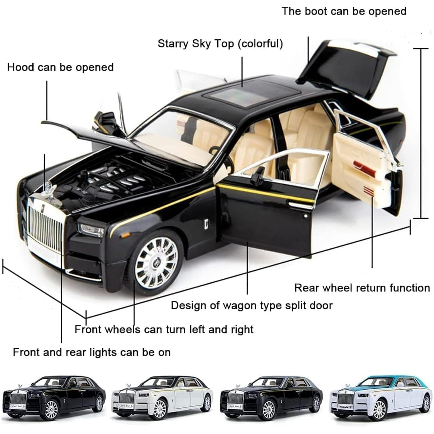 UCRAVO Luxury Die Cast Car Model 1:24 Scale | Premium Metal Toy Car with Openable Doors, Bonnet & Trunk | Pull Back Car with Realistic Interior | Collectible Showpiece Car Model for Kids Adults