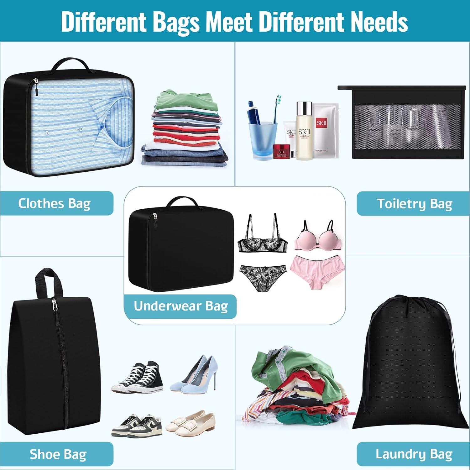 Ucravo Packing Cubes for Suitcases,7 Pcs Travel Luggage Organiser Bags,waterproof Packing Cubes for Backpack Suitcase,travel Essentials Bag Compression Storage Bags,travelling Accessories(grey)