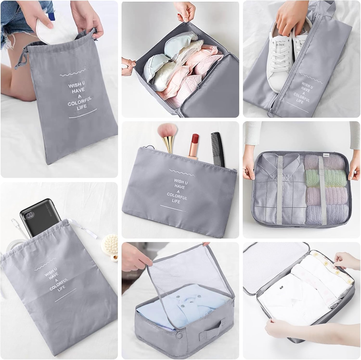 Ucravo Packing Cubes for Suitcases,7 Pcs Travel Luggage Organiser Bags,waterproof Packing Cubes for Backpack Suitcase,travel Essentials Bag Compression Storage Bags,travelling Accessories(grey)