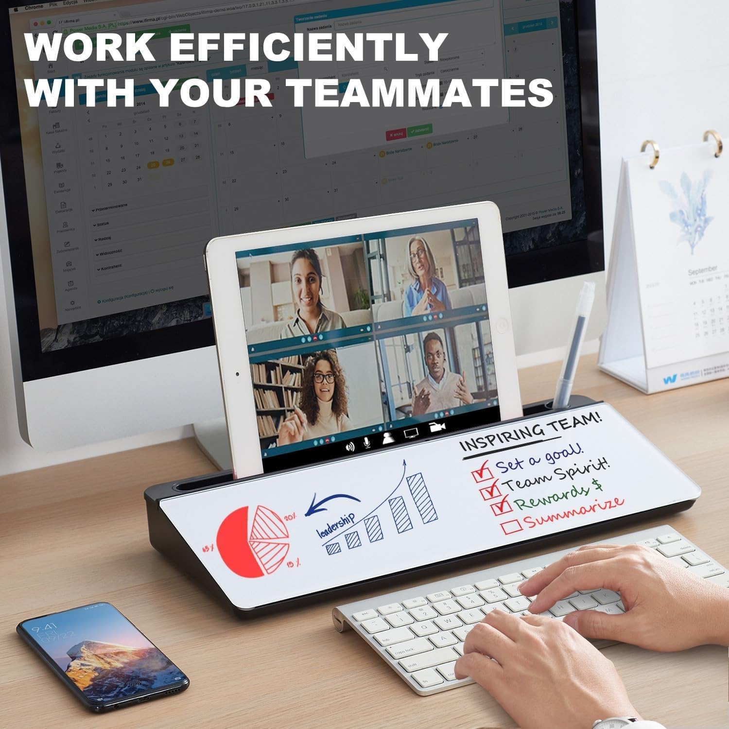 UCRAVO Tabletop Smart Desk Buddy Desktop Whiteboard Easel with Storage Tray | Reusable Dry Erase Memo Board for Home Office, Study, Home School, Teachers & Students | Desk Organizer Writing Board