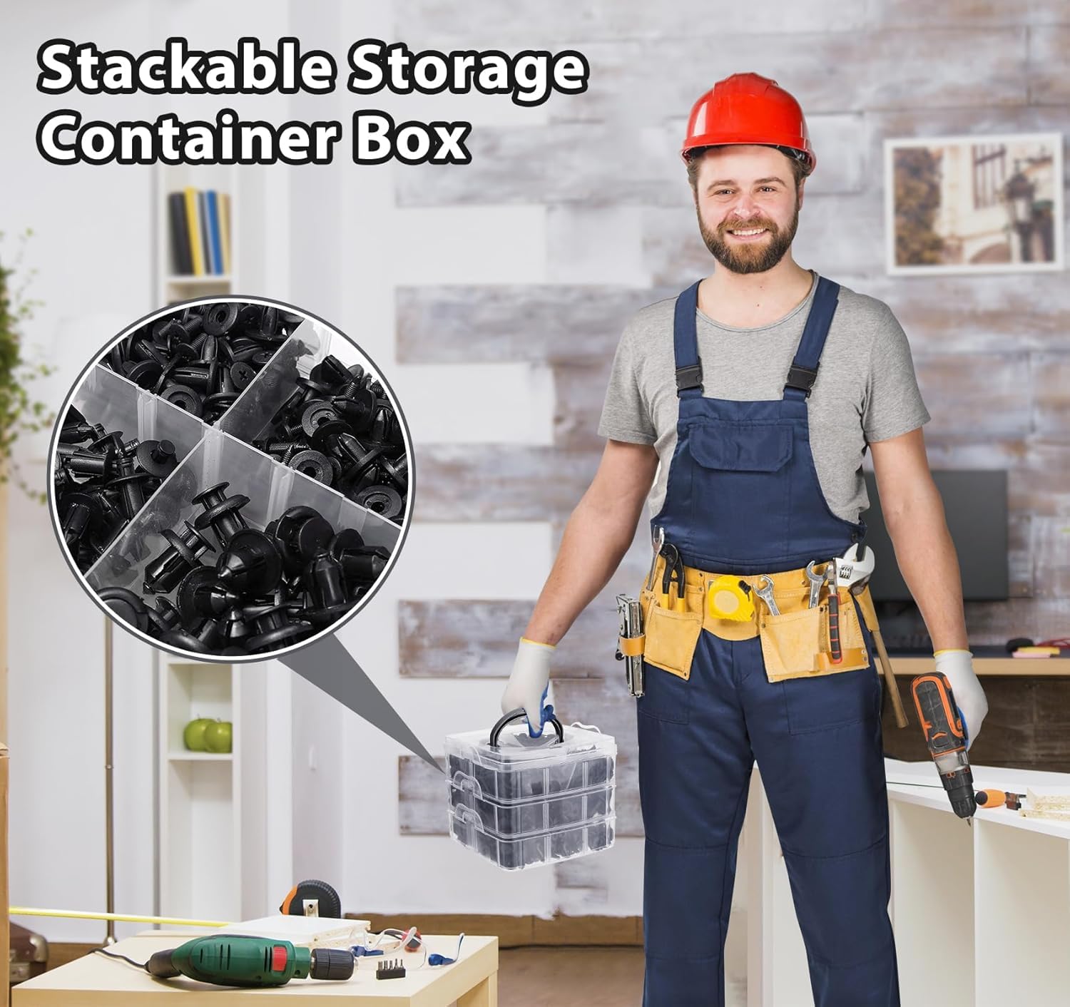 UCRAVO 1 PCS Plastic 3-Layer Jewelry Organizer Box with 18 Adjustable Dividers, Clear Transparent Storage Box with Collapsible & Removable Dividers, Stackable Toy Organizer Storage Case (PINK)