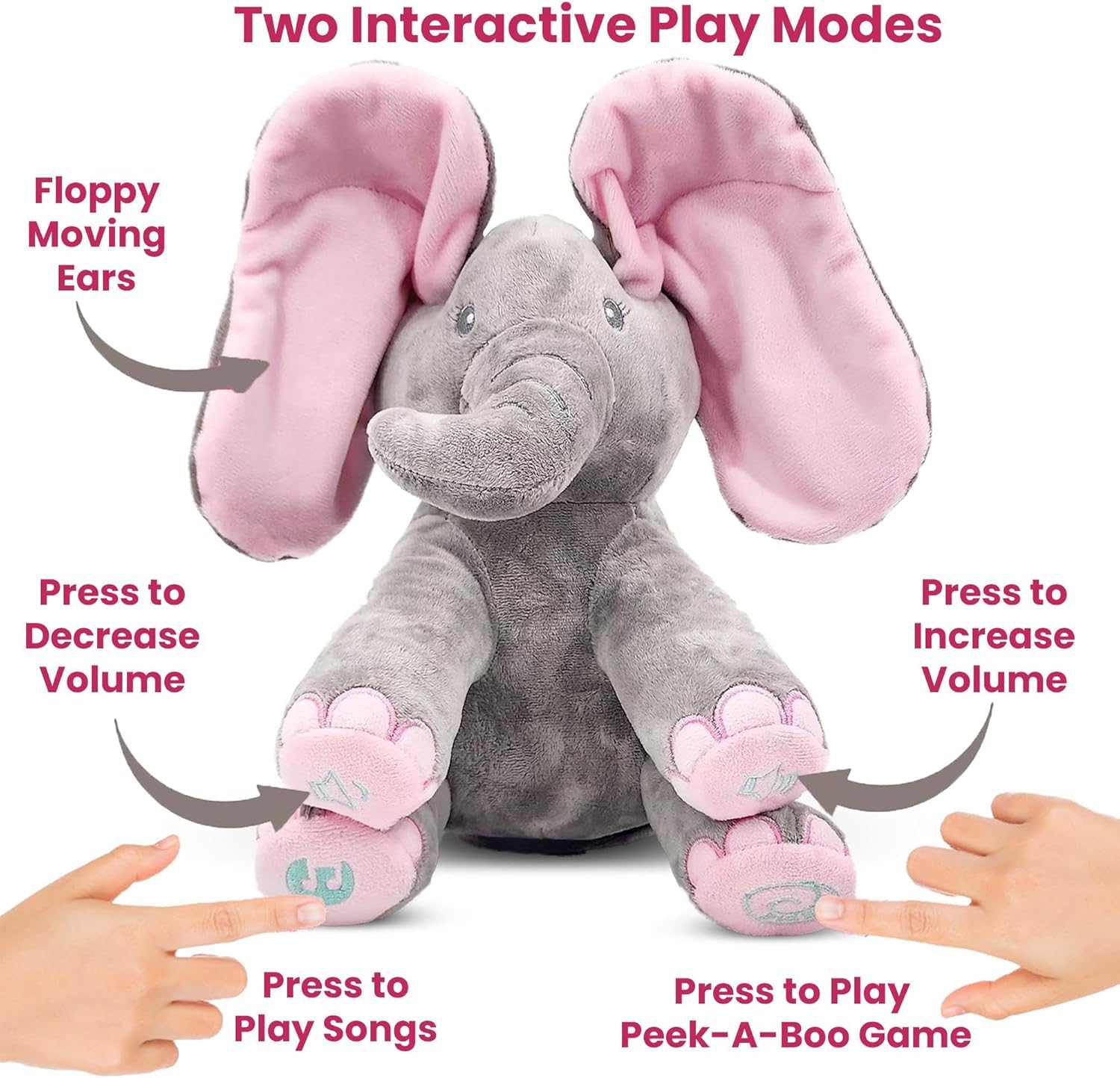 UCRAVO Singing Interactive Musical Elephant Plush Toy Peek A Boo Animal with Moving Ears,Talking Singing Baby Elephant Soft Cuddle Toy for Toddler Kid Boys Girls, Sensory Educational Gift for Infants