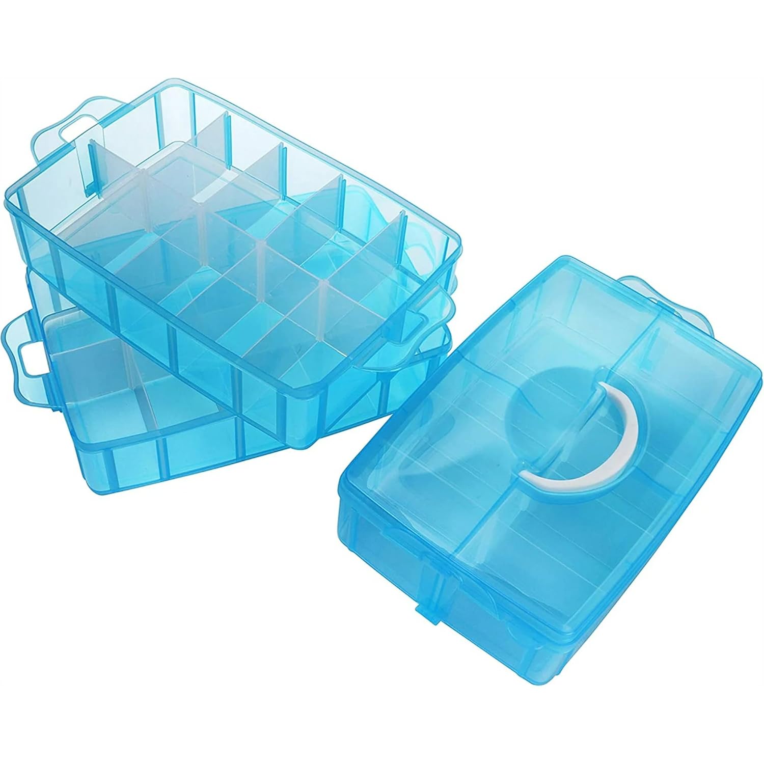 UCRAVO BLUE 1pc Clear Plastic Storage Box, Three-layer Jewelry Accessories Toy Finishing Box, Transparent Jewelry Chests, Foldable Jewelry Storage Organizer, Multi-purpose Storage Container