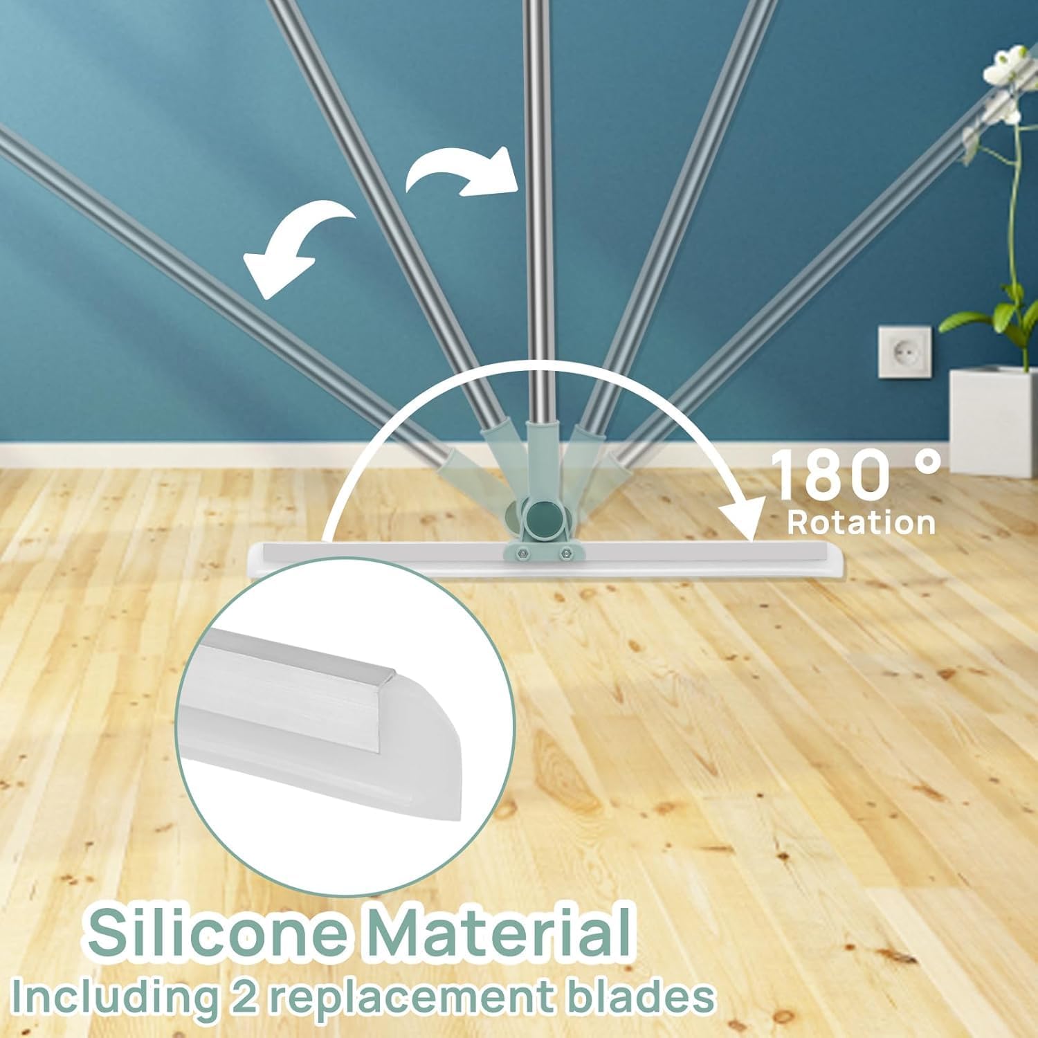 UCRAVO 50-inch Multifunctional Magic Broom Floor Squeegee with Long Handle Adjustable and Silicone Strips, Floor Washer with 180 Degree Rotating Squeegee Broom for Cleaning Floor, Bathroom, Kitchen