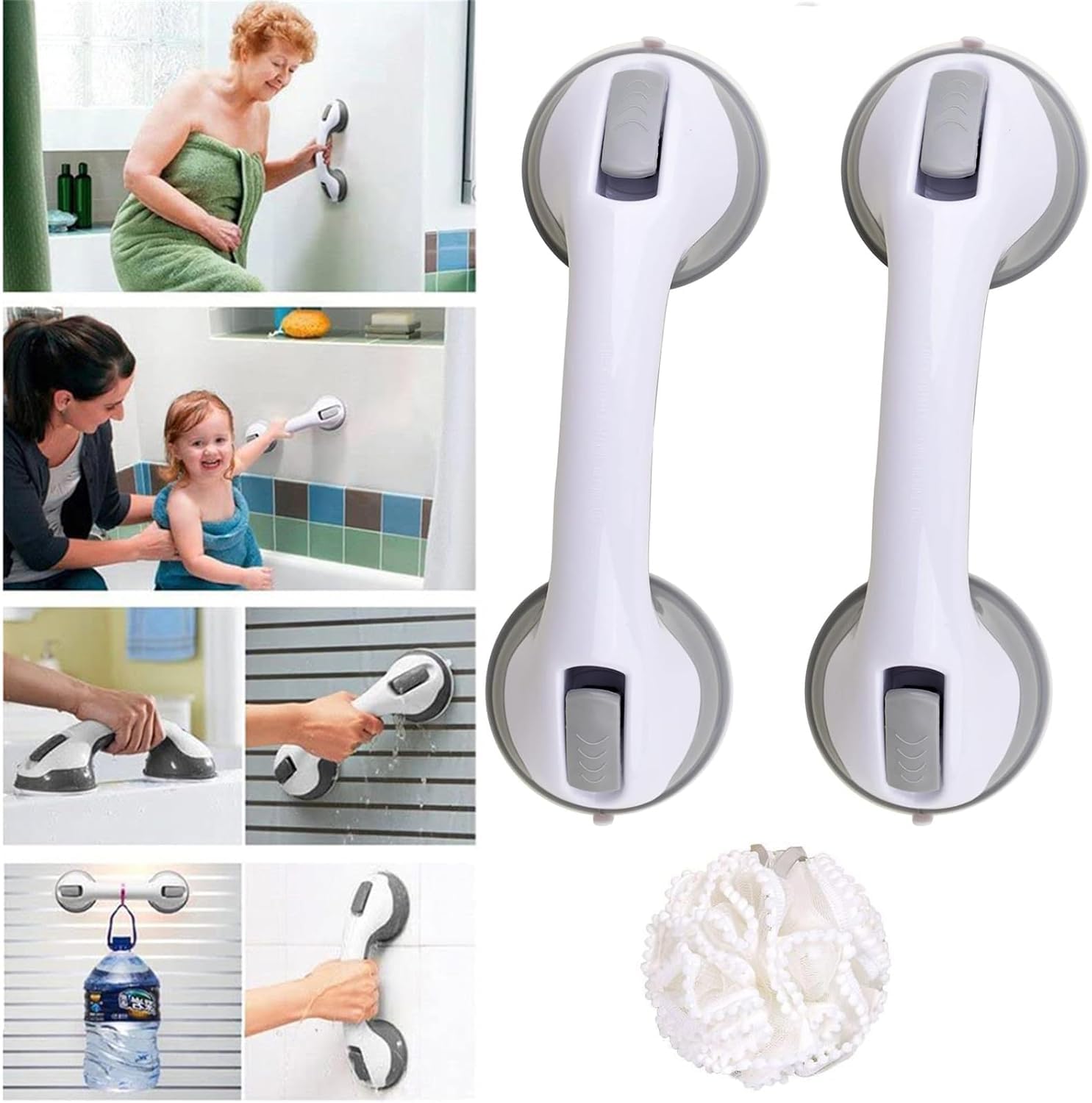 UCRAVO Helping Handle Bathroom Suction Grab Bar Rail for Safety – Hand Rail Support Bar Grip Bath Shower Bathtub Handle Mobility Balance Safety Aid Fitting for Tub, Handicap, Elderly, Injury, Kid