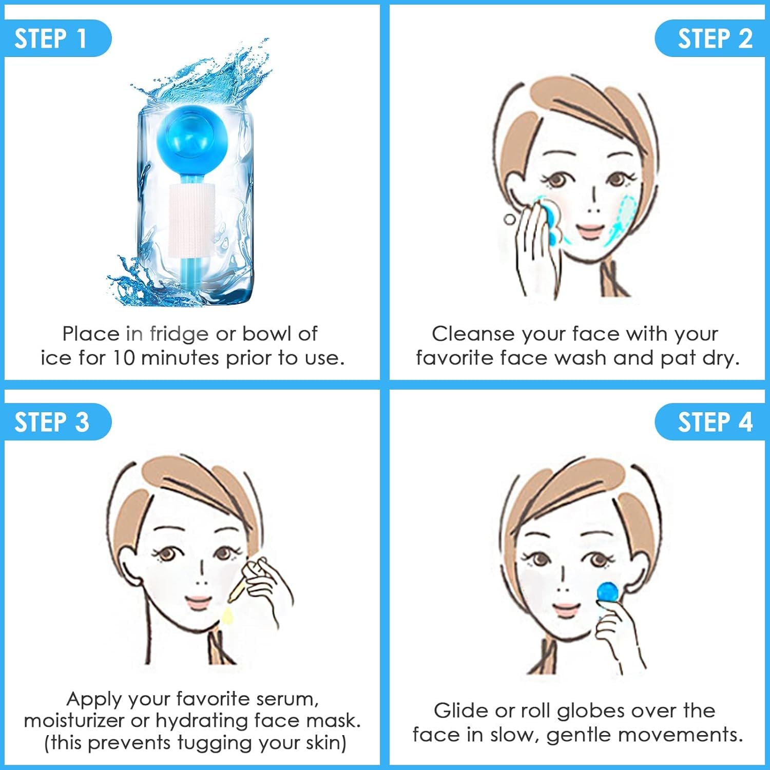 UCRAVO 2PCS Facial Ice Globe Cool Roller Ball for Face & Neck | Skin Tightening Ice Roller for Puffiness, Dark Circles, Open Pores & Wrinkles | Professional Cryo Beauty Massage Tool for Women & Men