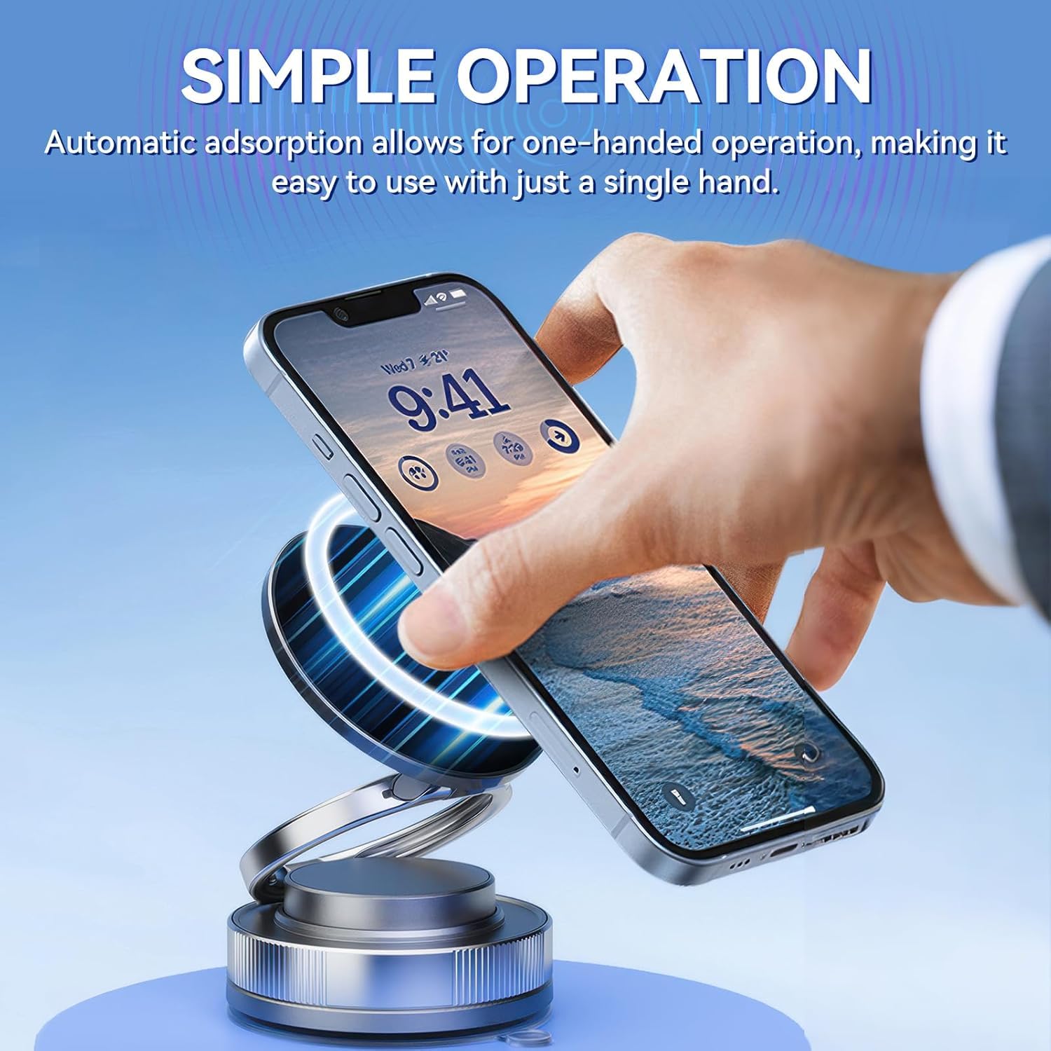 UCRAVO Magnetic Vacuum Mobile Holder with Strong Suction Cup | 360° Rotation Universal Phone Car Mount for Dashboard, Desk, Wall | Hands-Free GPS Stand for Phone, Android & Tablets