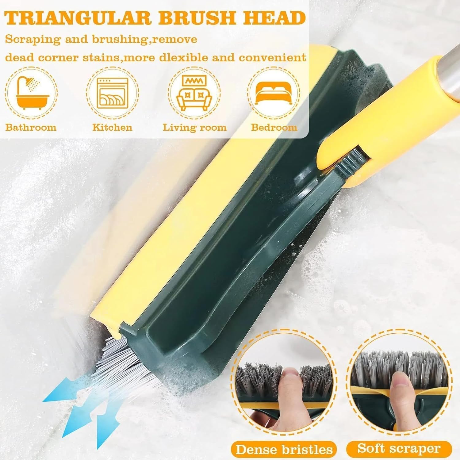 UCRAVO 2 in 1 Floor Scrub Brush, V-Shaped Scalable Cleaning Floor Scrub Brush with Long Handle, Bathroom Shower Crevice Cleaning Brush Magic Broom Brush 120°Rotating Removable Brush Head for Bathroom