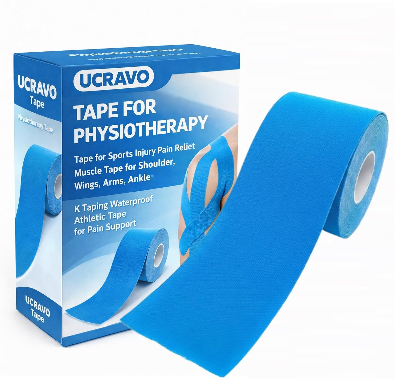 UCRAVO Kinesiology Sports Tape 5CM,Elastic Therapeutic Athletic for Muscle Support,Injury Recovery & Pain Relief,Strong Adhesive Physio Tape for Knee,Shoulder,Back,Ankle & Joint Support,Gym & Sports
