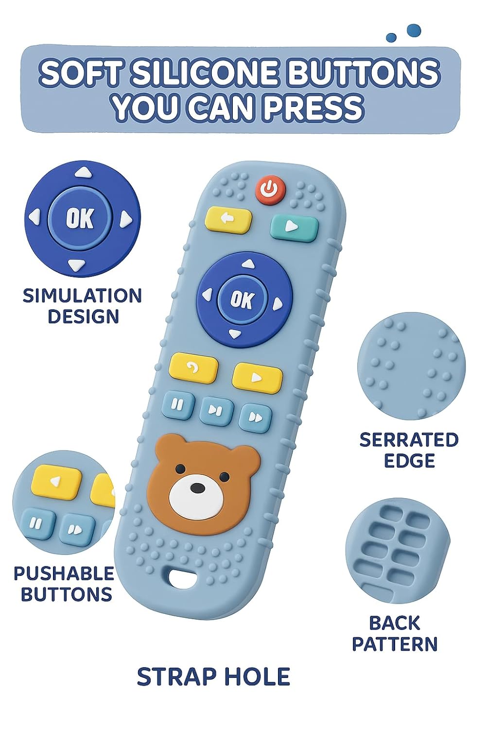 UCRAVO Silicone Remote Teether for Baby, Remote Teether for 3+ Months and 6 to 12 Months Baby, Helps Biting Skills Development, Colour & Shape Recognition, Teething Toys for Babies and Toddlers-Pink