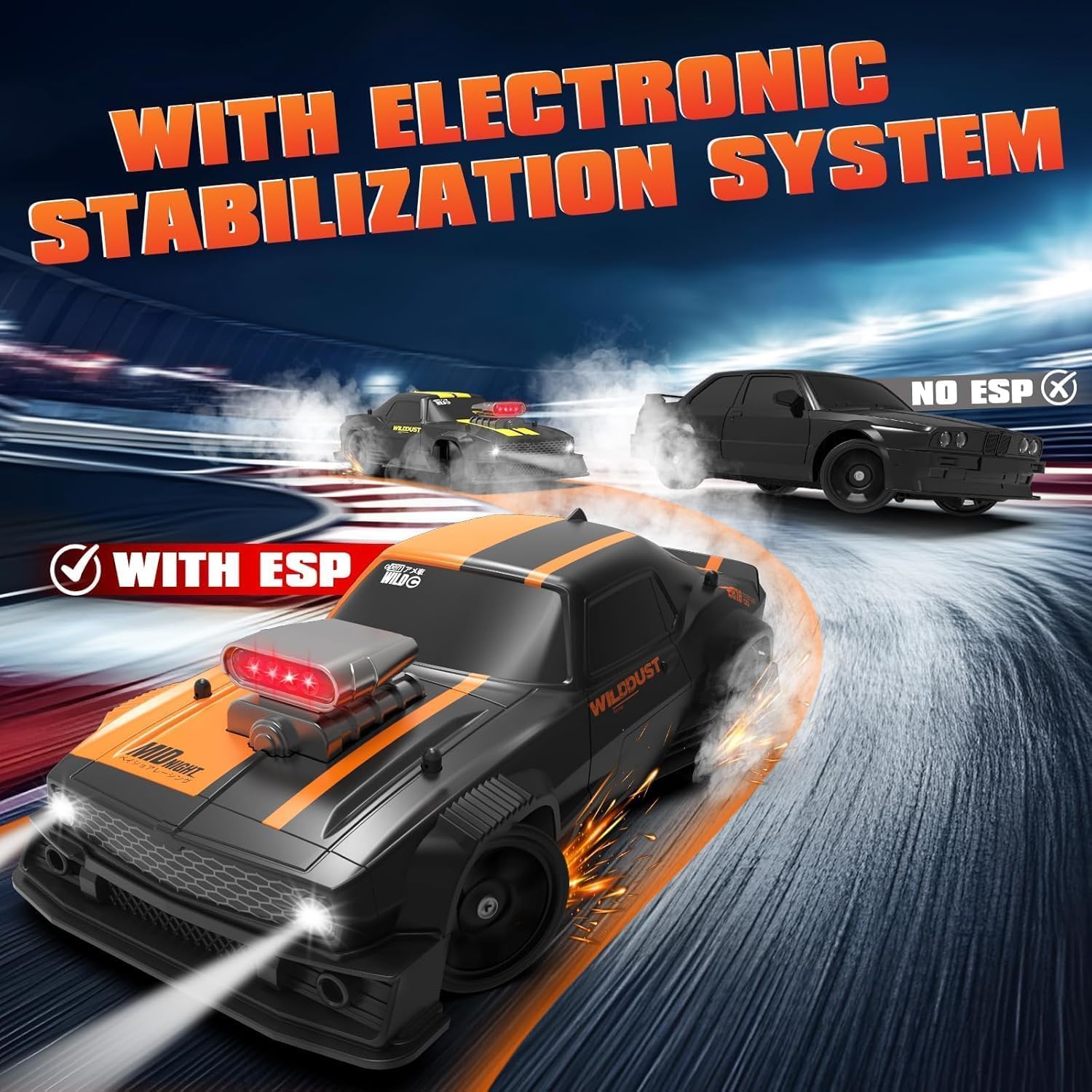 UCRAVO RC Racing Drift Car 1/16 Scale 4X4 High Speed 50+ MPH Remote Control Car with LED Lights, Rechargeable Battery, Off Road RC Buggy Electric Vehicle Model Toy for Kids Boys Girls Adults
