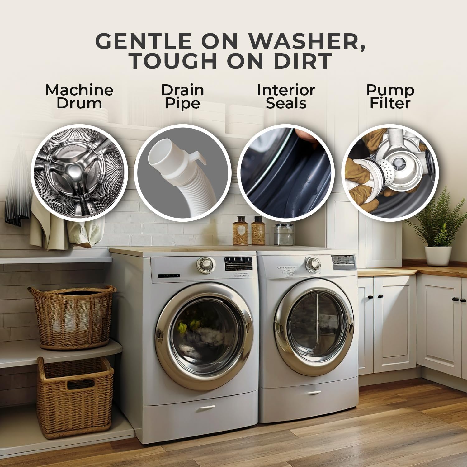 UCRAVO Washing Machine Cleaner Tablets 100 PCS Deep Cleaning Descaler for Front Load & Top Load Washing Machine Removes Odor & Hard Water Residue | Automatic Washing Machine Cleaner Blocks