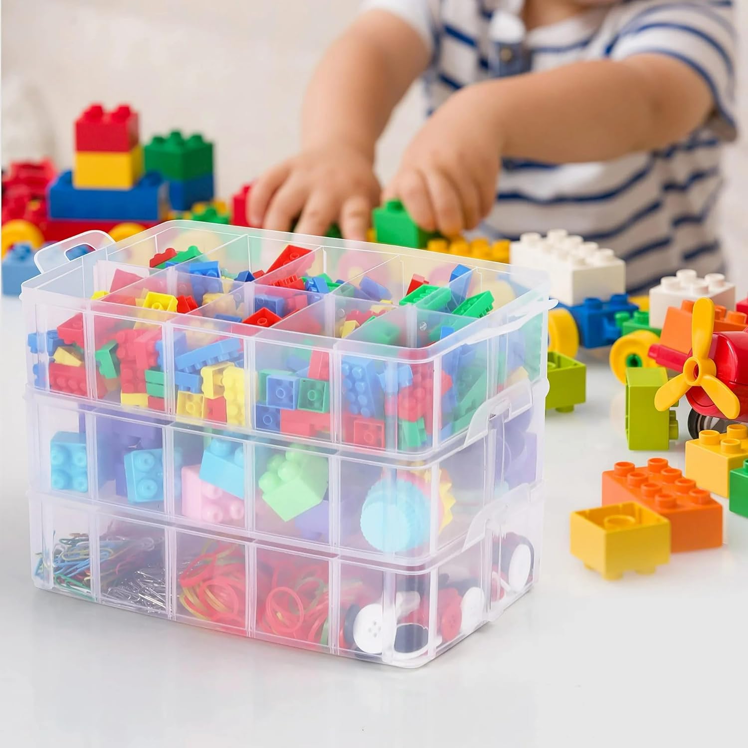 UCRAVO BLUE 1pc Clear Plastic Storage Box, Three-layer Jewelry Accessories Toy Finishing Box, Transparent Jewelry Chests, Foldable Jewelry Storage Organizer, Multi-purpose Storage Container