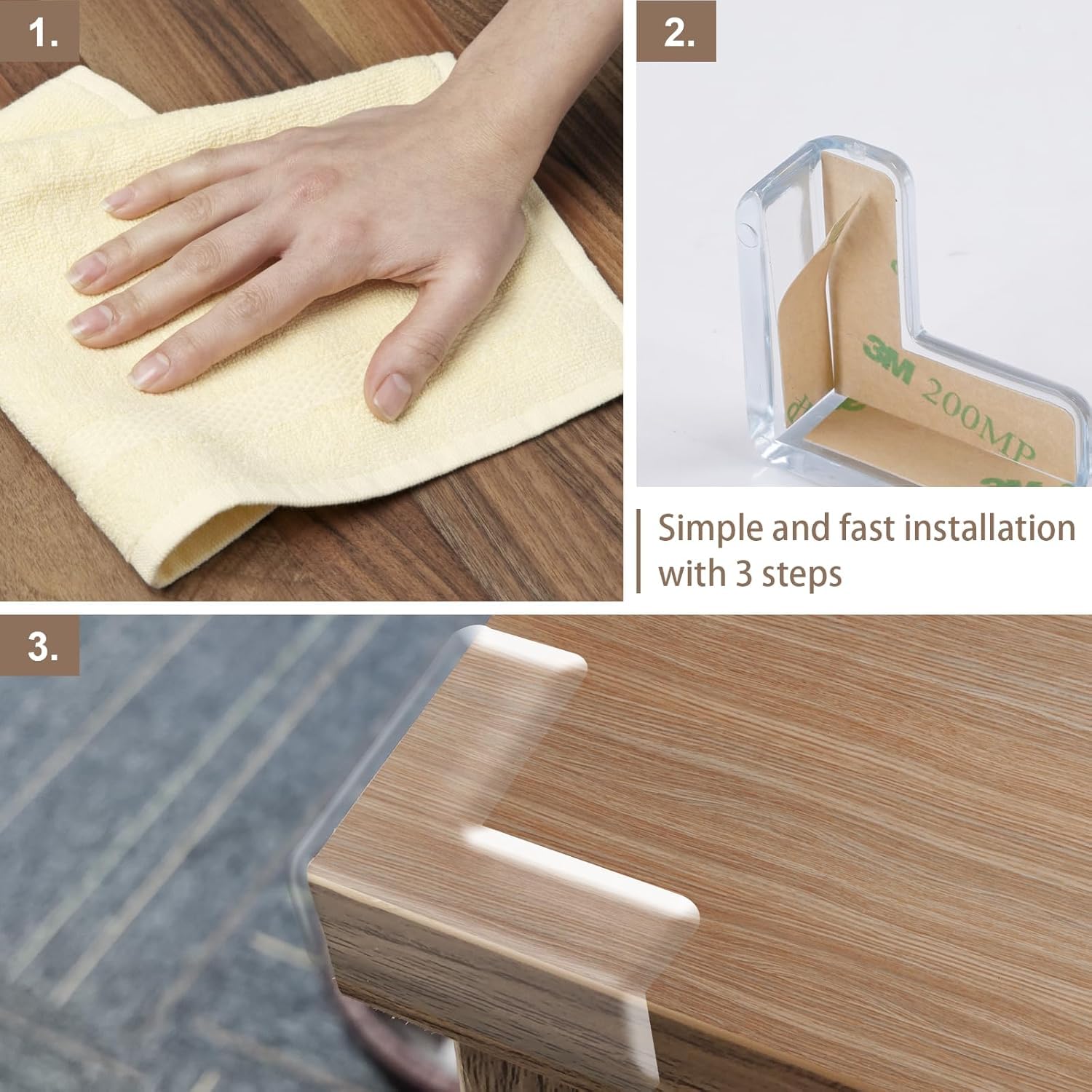 UCRAVO 8 pcs Brown Baby Safety Table Corner Protectors, Furniture Corner and Edge Safety Bumpers, Soft Rubber Foam Cushion Covers, 3M Taped Corner Guards, Baby Child Proofing Pads Rubber Corners