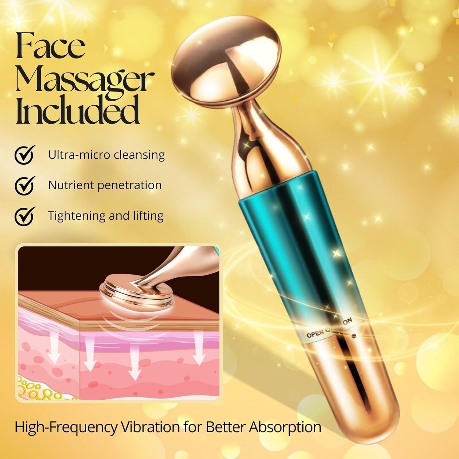 UCRAVO 3 in 1 Electric Face Massager for Glowing Skin, Vibration Skin Care Tool for Glowing, Firm & Youthful Facial Cleansing Brush, Anti-Ageing Device, Lifting Skin Tightening Tool for Women & Men
