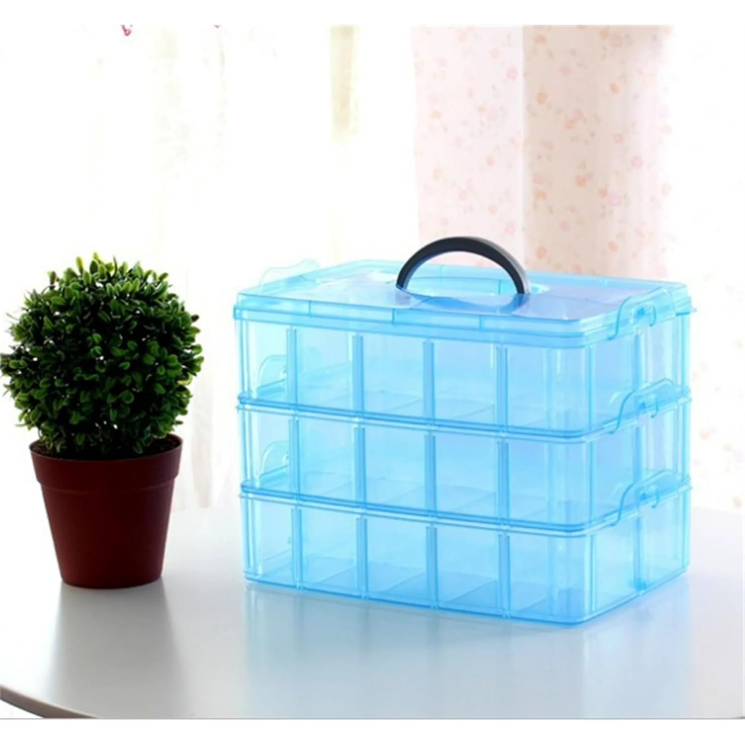 UCRAVO BLUE 1pc Clear Plastic Storage Box, Three-layer Jewelry Accessories Toy Finishing Box, Transparent Jewelry Chests, Foldable Jewelry Storage Organizer, Multi-purpose Storage Container