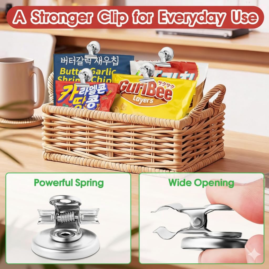 UCRAVO Pack of 4 Heavy Duty Magnetic Refrigerator Clips – Metal Magnet Clips for Whiteboard, Office, & Classroom – Strong Spring Memo Holder for Documents & Calendars