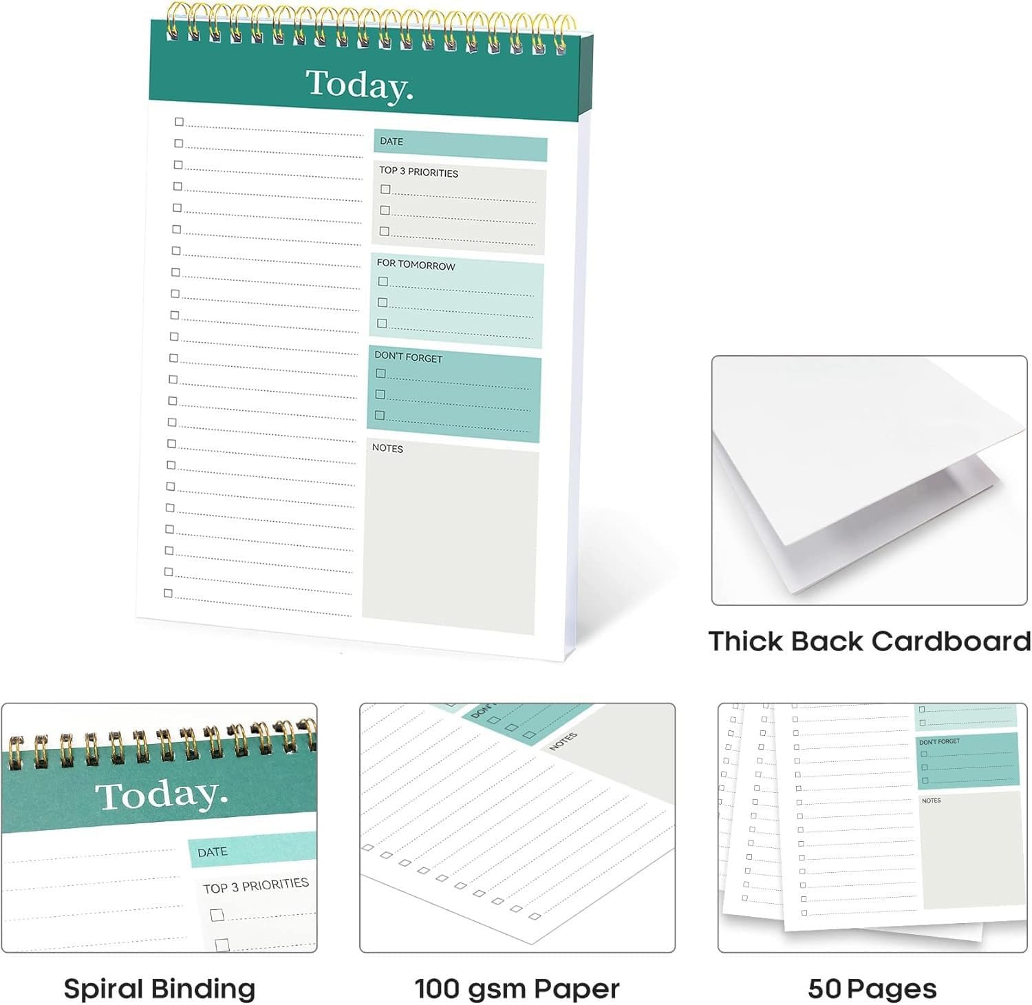 UCRAVO Daily To-Do List Notepad Planner Pad with Spiral Binding, Task Checklist, Priority Planners, Reminder & Notes Section | Productivity Desk Organizer Notebook for Office Supplies, Study Planners