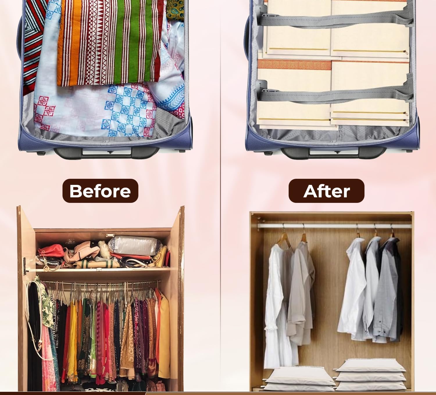 UCRAVO Pack of 6 Saree Bags Single Packing Saree Cover with Zipper Clothes Bags for Storage Mesh Window Cloth Storage Bags Set | Clothes Bags and Wardrobe Organizer with Transparent mesh window Set