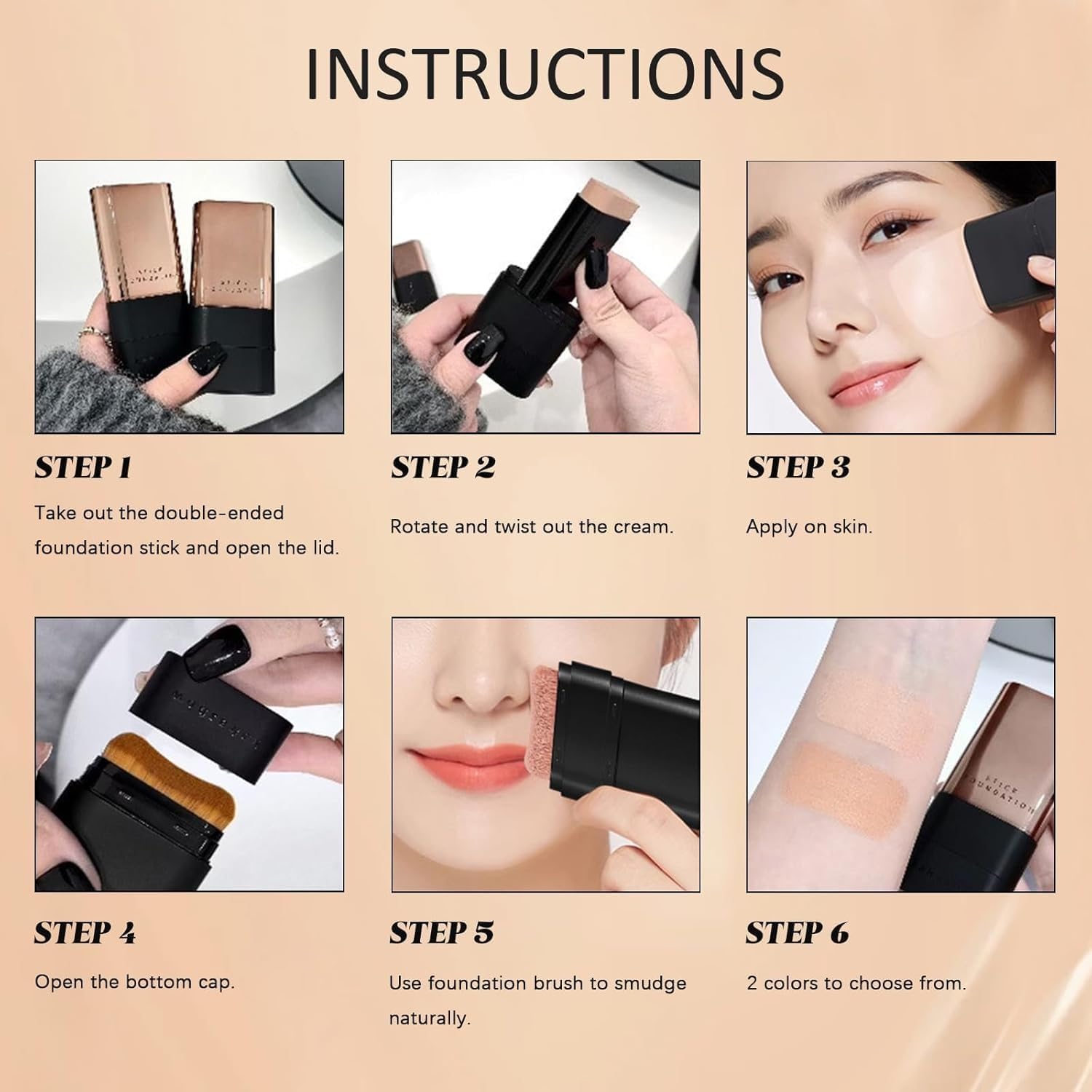 UCRAVO 2 in 1 Korean Anti-Aging Foundation Stick with Brush Instant Wrinkle Eraser & Concealer Makeup Stick Flawless Skin Coverage, Smooth, Long-Lasting, Waterproof & Sweat-Proof for Daily Use