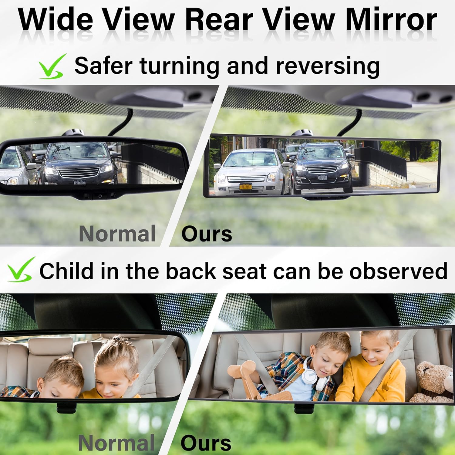 UCRAVO Wide Angle Rear View Mirror for Car – Interior Clip On Rearview Mirror, Anti Glare HD Convex Mirror, Universal Fit Vehicle Back Seat Mirror, Enhanced Blind Spot View Driving Safety Accessory