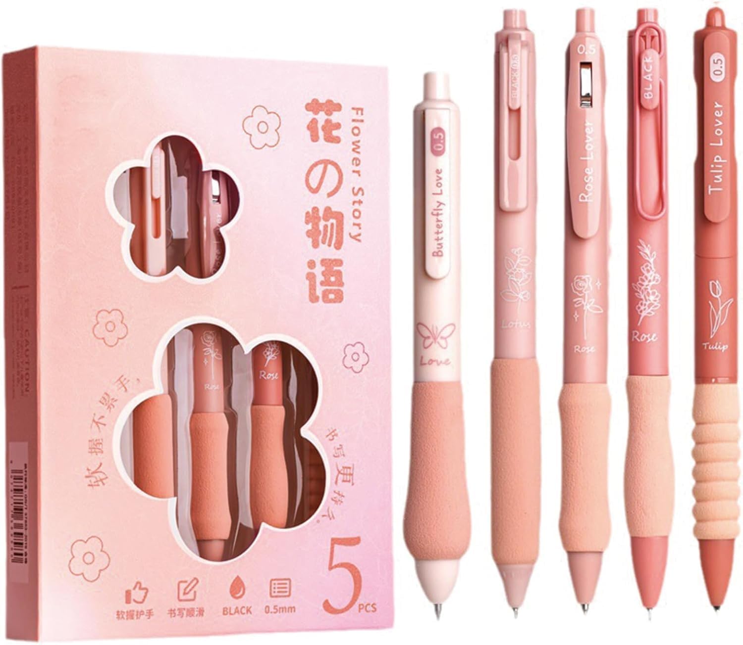 UCRAVO Green Tea 5 Pcs Gel Retractable Quick Dry Blue Ink 0.5mm Fine Point Aesthetic Stuff Ink Comfort Grip Smooth Writing Journaling Note Taking Pens Bulk Pens School Office Supplies Green