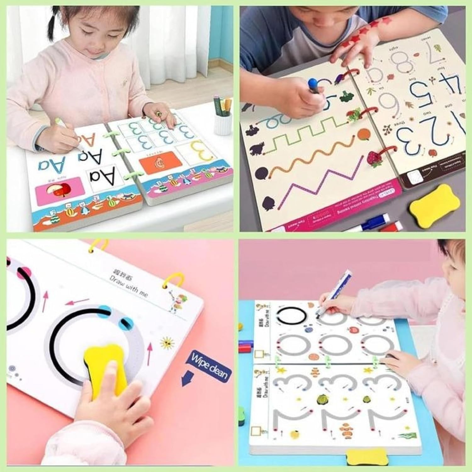 UCRAVO Pen Control Training Cards for Kids | 64 Pages Reusable Early Learning Writing Practice Book | Preschool Handwriting Workbook | Drawing, Tracing, Number & Pattern Learning for Children