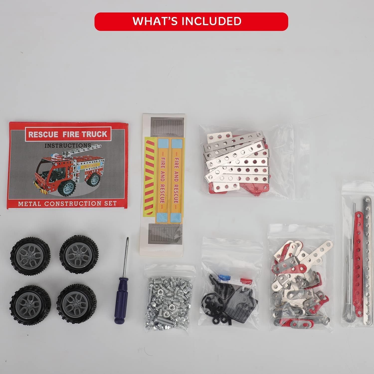 UCRAVO Rescue Fire Truck STEM Building Kit for Kids 7+ Metal Construction Toy Set with Tools Mechanical Engineering Educational Learning Toy DIY Assembly Fire & Rescue Vehicle Model for Boys & Girls