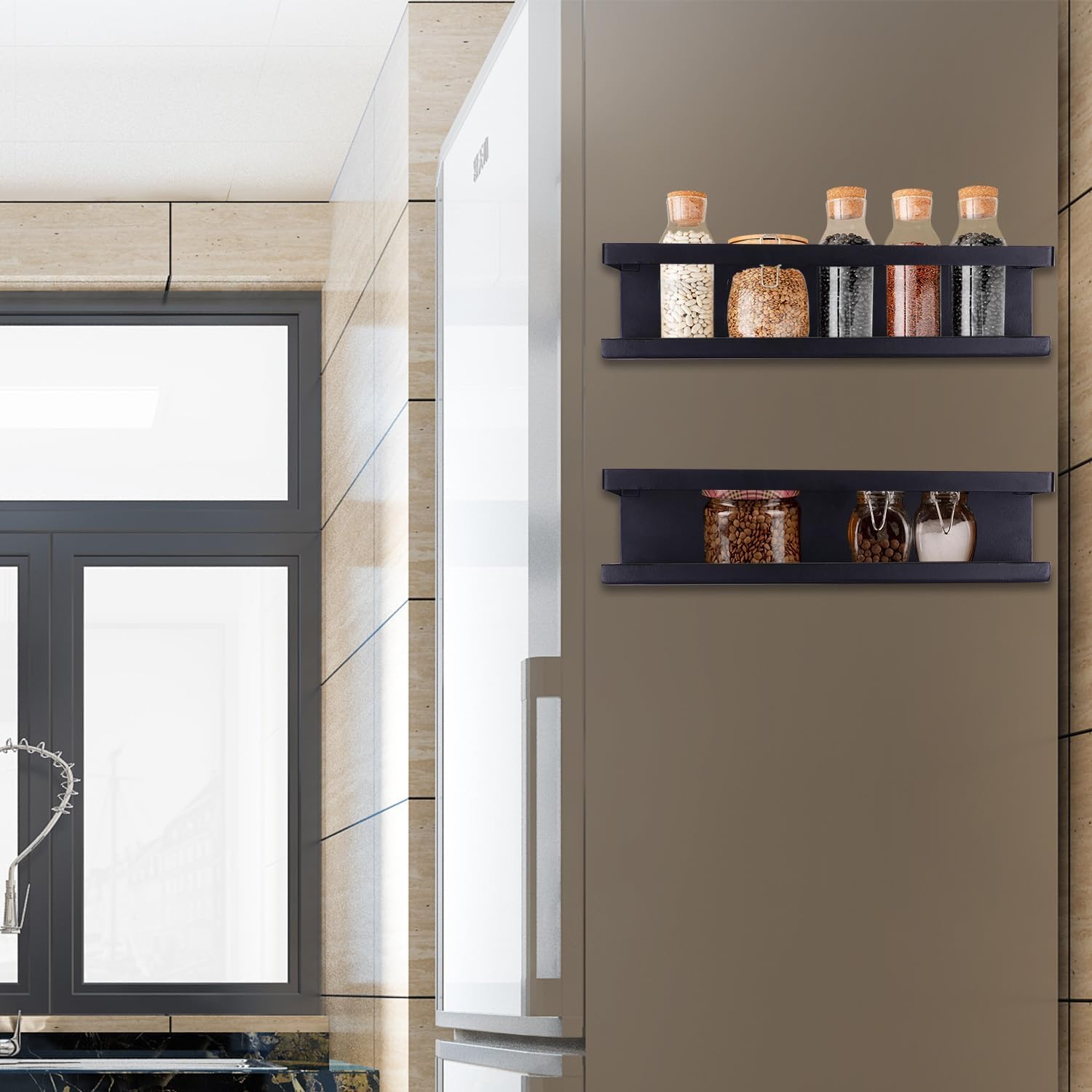 UCRAVO 2pcs Magnetic Steel Kitchen Storage Organizer – Wall Mounted Spice Rack, Fridge Shelf Accessories, Magnetic Spice & Utensil Holder, Storage Organizer for Kitchen, Decorate