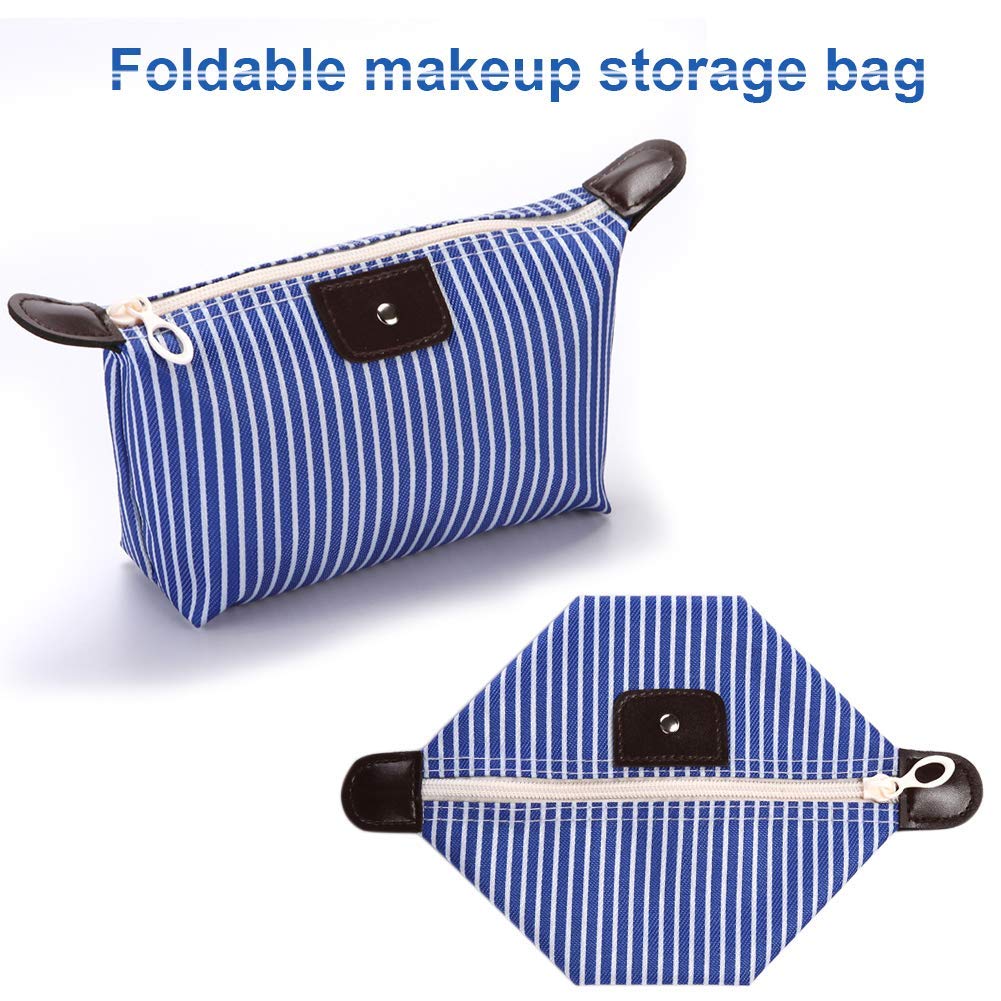 UCRAVO Cream Women Makeup Bags Stripe Purse Zipper Pouch Folding Waterproof Makeup Handbag Beige Stripe Women Girls Makeup Bags Bag Stripes Purse Mini Zipper Pouch Dumpling Folding