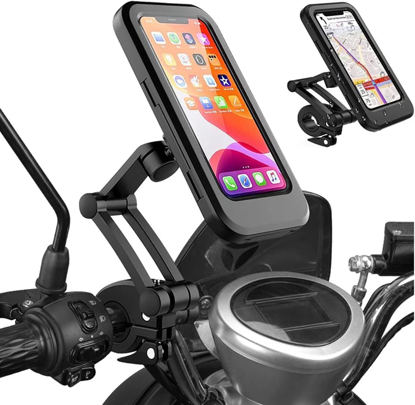 UCRAVO Bike Mobile Holder with 360° Rotation Anti-Slip Motorcycle Phone Mount Universal Bicycle Mobile Stand with Strong Grip & Shockproof Design Adjustable Handlebar Phone Holder for GPS Navigation