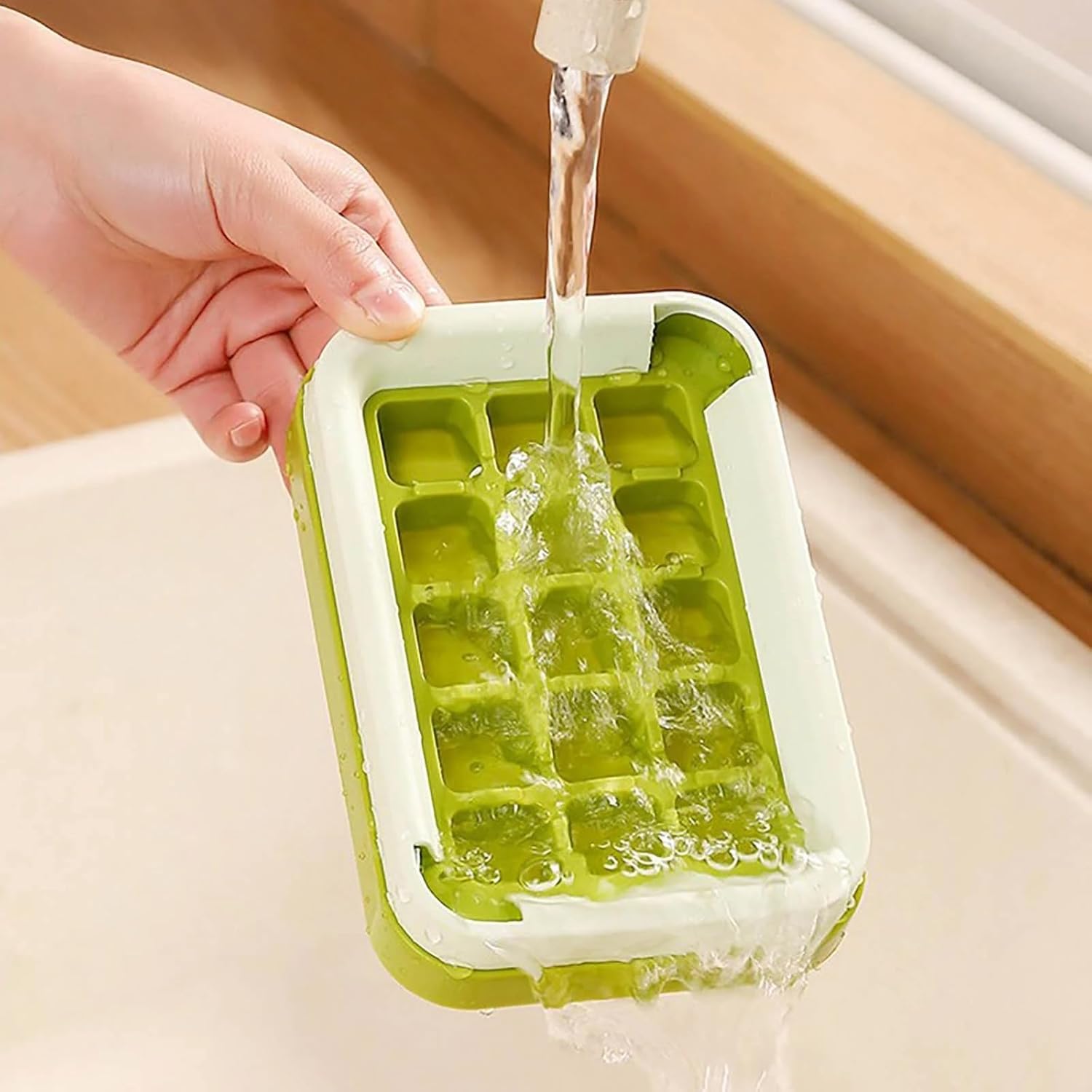 UCRAVO 15 Grid Square Ice Cube Tray with Lid & Storage No-Spill Leak-Proof Ice Maker Tray | Easy Press Release BPA-Free Plastic Freezer Ice Tray for Water, Lemon Juice, Cocktails, Whiskey,Cold Coffee