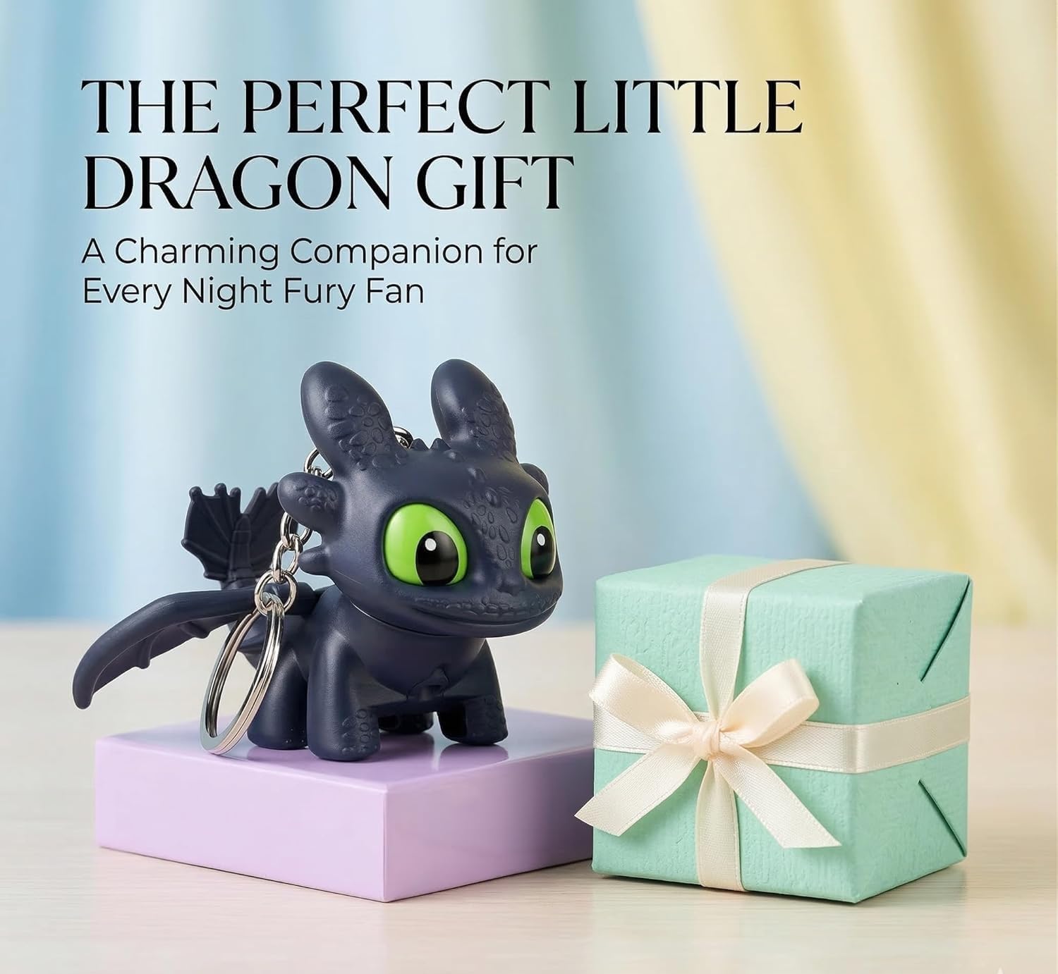 UCRAVO Dragon Keychain Toy with LED Light & Moving Wings – Night Fury Glowing Dragon Keyring | Mini Fantasy Creature Keychain for Car Keys, Bike, Backpack Accessory, Bag Charm & Kids Gift