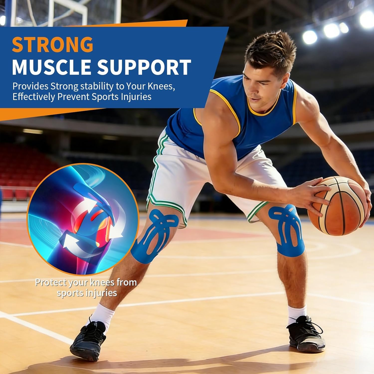 UCRAVO Kinesiology Sports Tape 5CM,Elastic Therapeutic Athletic for Muscle Support,Injury Recovery & Pain Relief,Strong Adhesive Physio Tape for Knee,Shoulder,Back,Ankle & Joint Support,Gym & Sports