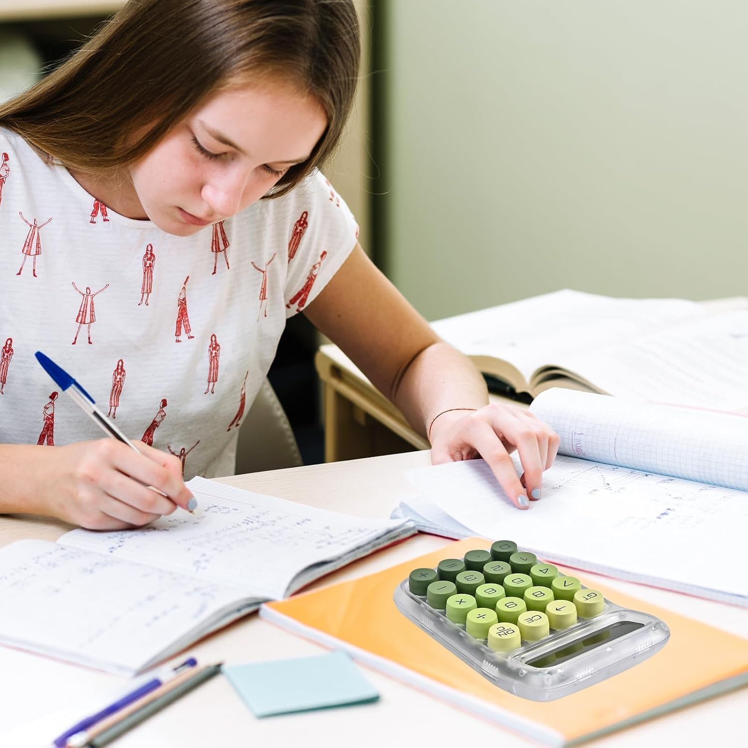 UCRAVO Clear Green Calculator, 10-Digit Desktop Adding Machine, Green Mechanical Round Buttons, Transparent Aesthetic Keypad, Small Basic for Office & School
