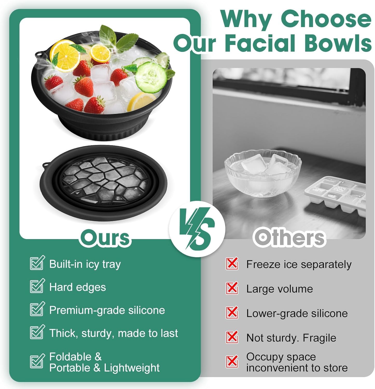 UCRAVO Ice Face Bowl for Skin Care Silicone Ice Facial Bowl with Ice Mold Cold Therapy Ice Bath for Face Icing Tool for Glowing Skin,Pore Tightening, Acne & Puffiness Home Facial Beauty Tool for Women & Men