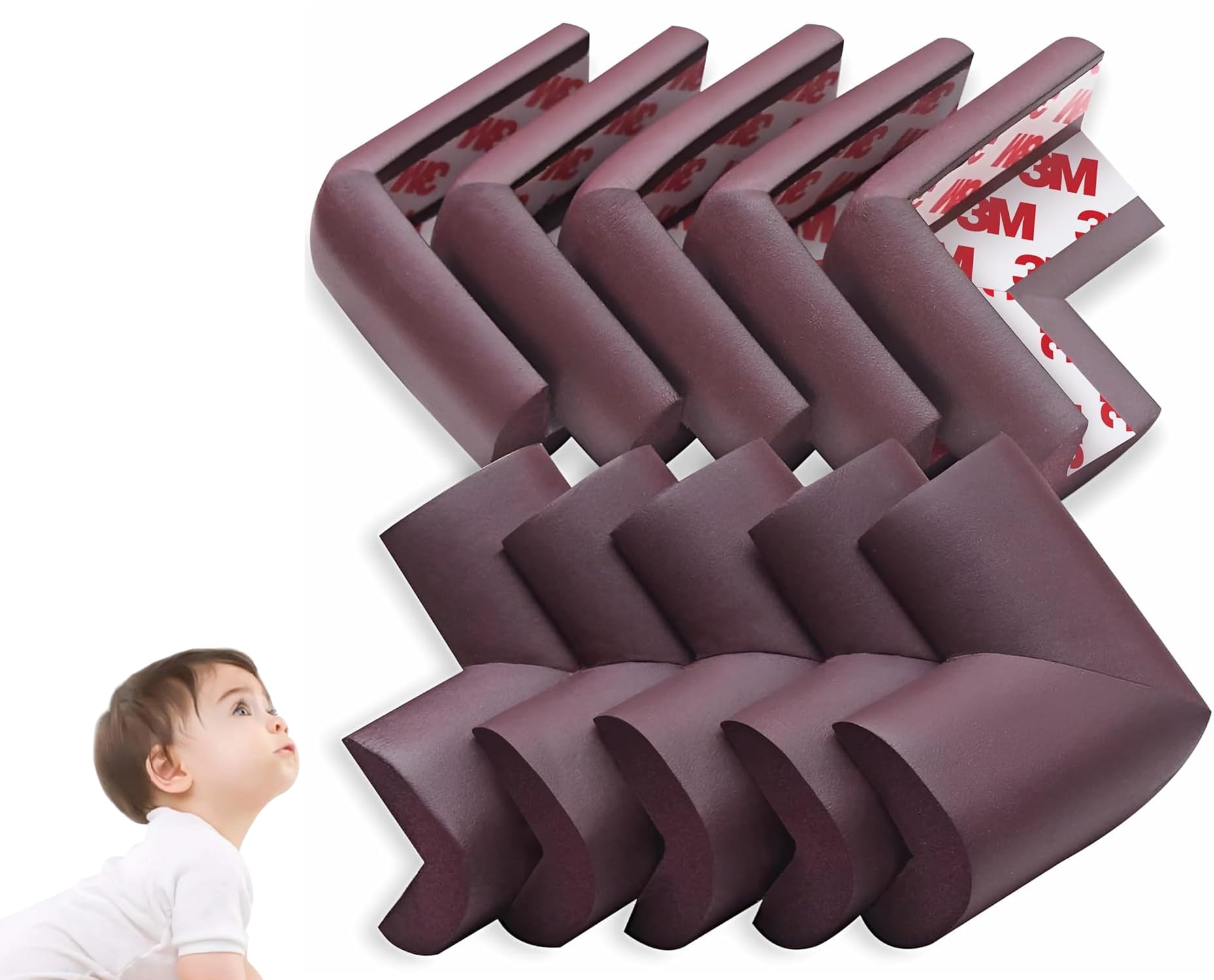UCRAVO 8 pcs Brown Baby Safety Table Corner Protectors, Furniture Corner and Edge Safety Bumpers, Soft Rubber Foam Cushion Covers, 3M Taped Corner Guards, Baby Child Proofing Pads Rubber Corners