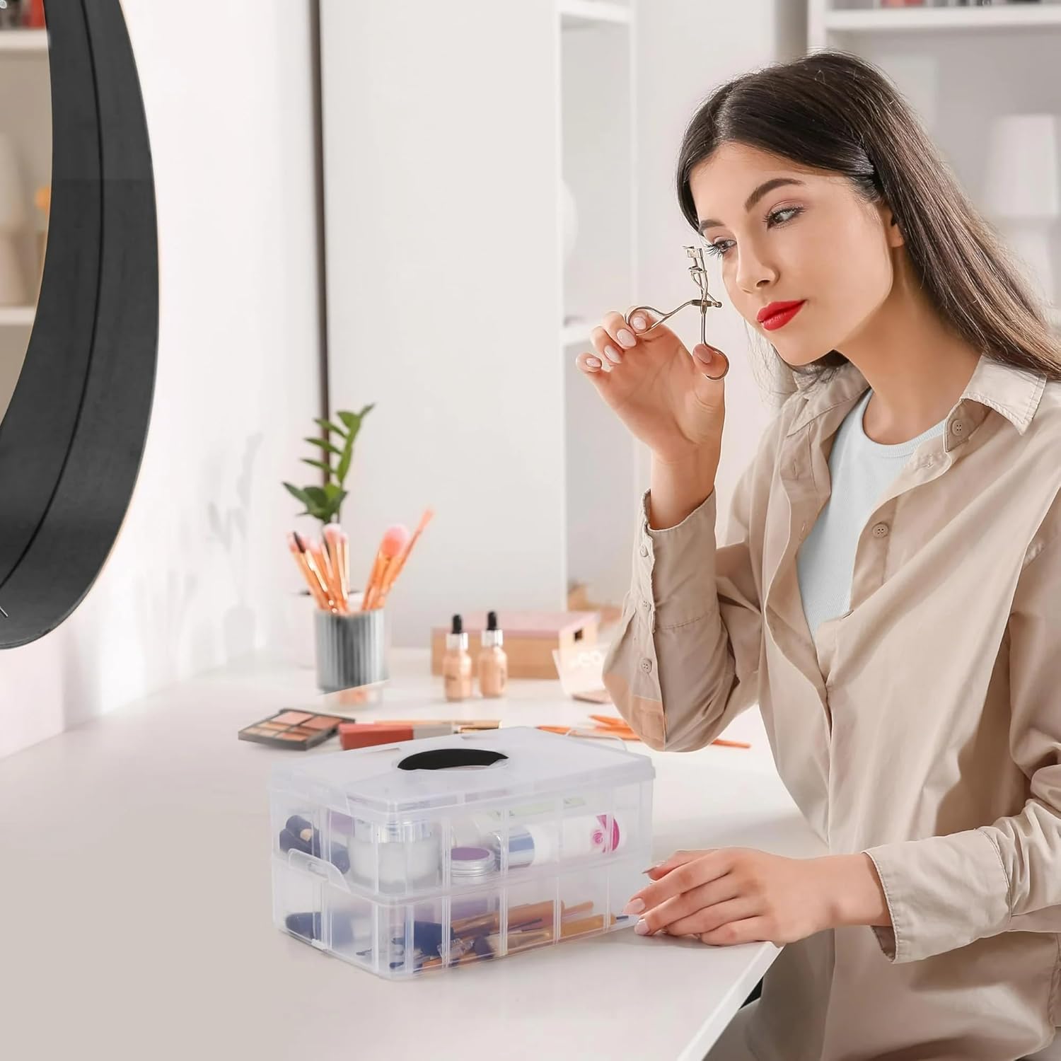 UCRAVO Plastic Clear 3-Tier Stackable Storage Containers With Lids -30 Adjustable Compartments For Craft Organizers And Storage For Jewelry, Beads, Kids Toys, Beauty, Makeup And Sewing Supplies