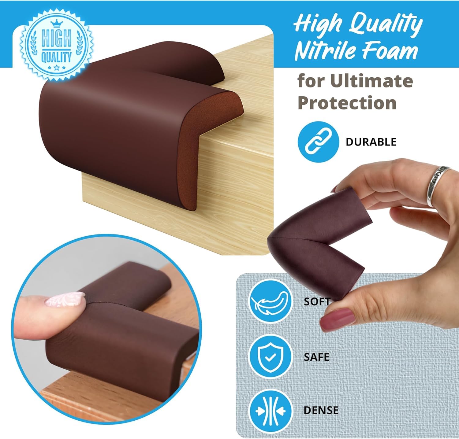 UCRAVO 8 pcs Brown Baby Safety Table Corner Protectors, Furniture Corner and Edge Safety Bumpers, Soft Rubber Foam Cushion Covers, 3M Taped Corner Guards, Baby Child Proofing Pads Rubber Corners