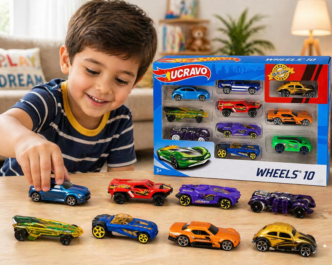 UCRAVO Toy Car Set for Kids (10 PCS) Die-Cast Mini Cars Pack Pull Back Action Vehicles, Racing Cars Toys for Boys & Girls Miniature Car Collection for Gift, Birthday Return Gift, Educational Play Set