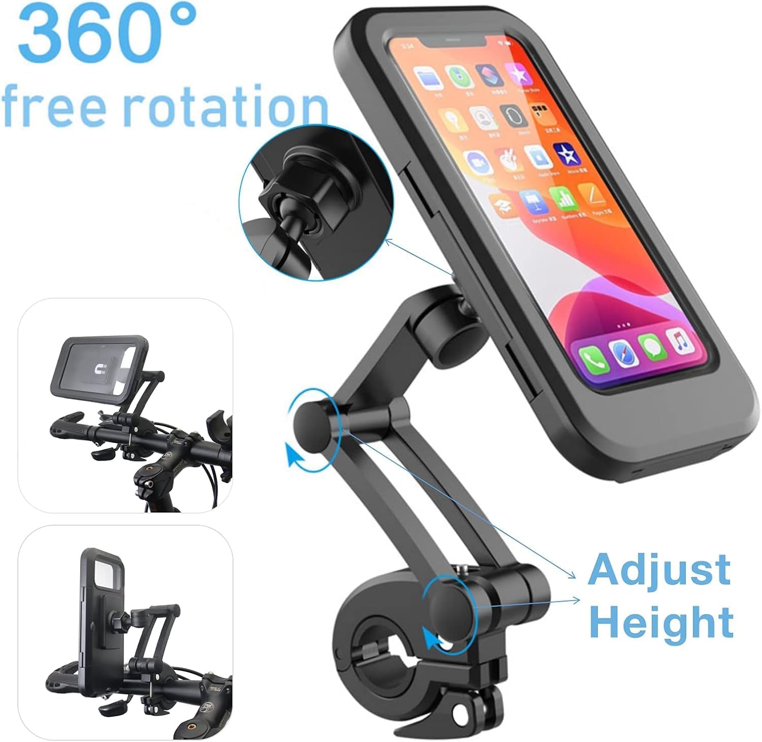 UCRAVO Bike Mobile Holder with 360° Rotation Anti-Slip Motorcycle Phone Mount Universal Bicycle Mobile Stand with Strong Grip & Shockproof Design Adjustable Handlebar Phone Holder for GPS Navigation