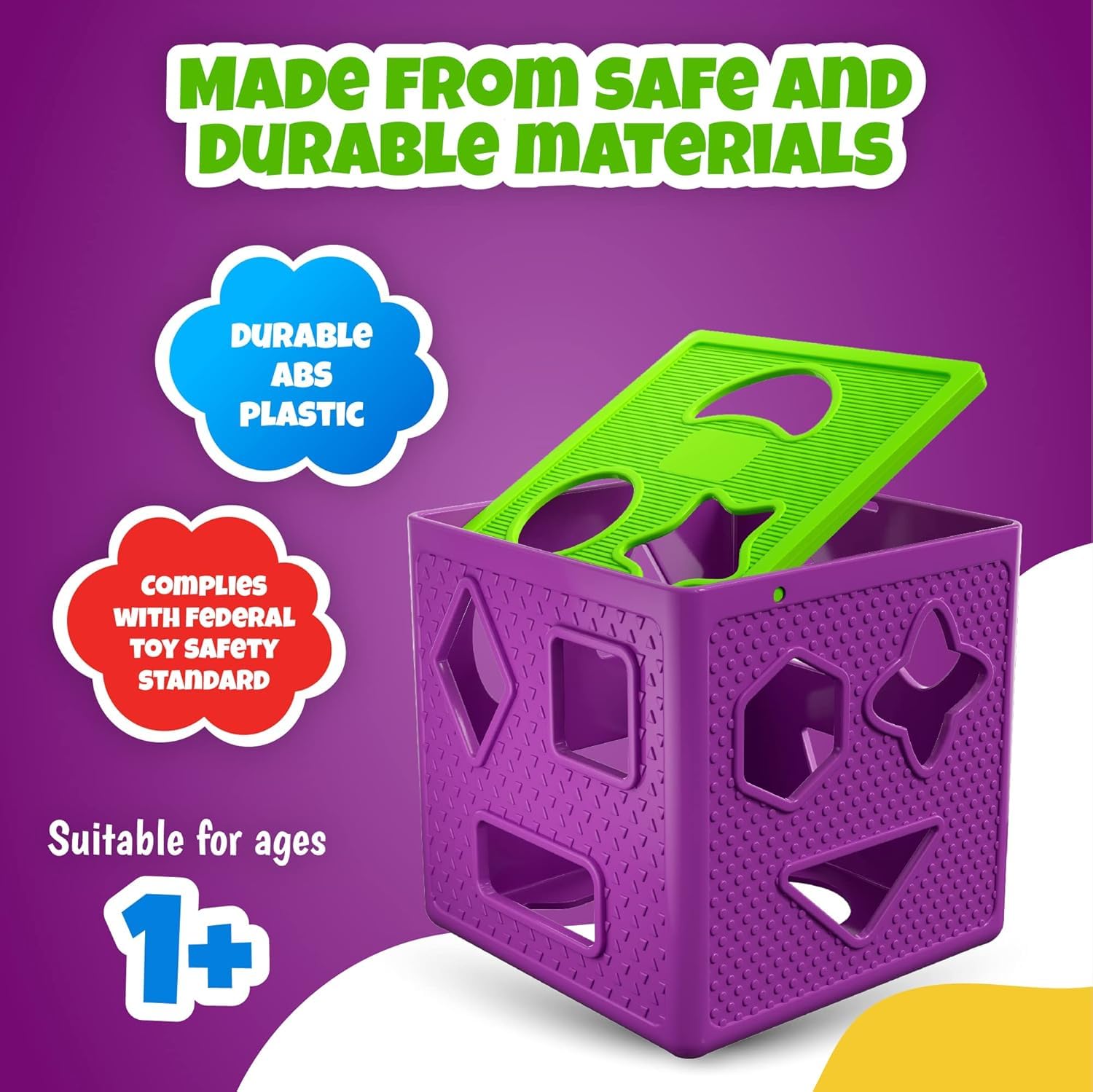UCRAVO 18 Piece Shape Shorting Cube Unique Educational Matching Toy for Toddlers.Colorful Sorter Cube Box & Shapes, 100 Percent Safe, Promotes Fun Learning, Creativity & Skills Development-Multicolor