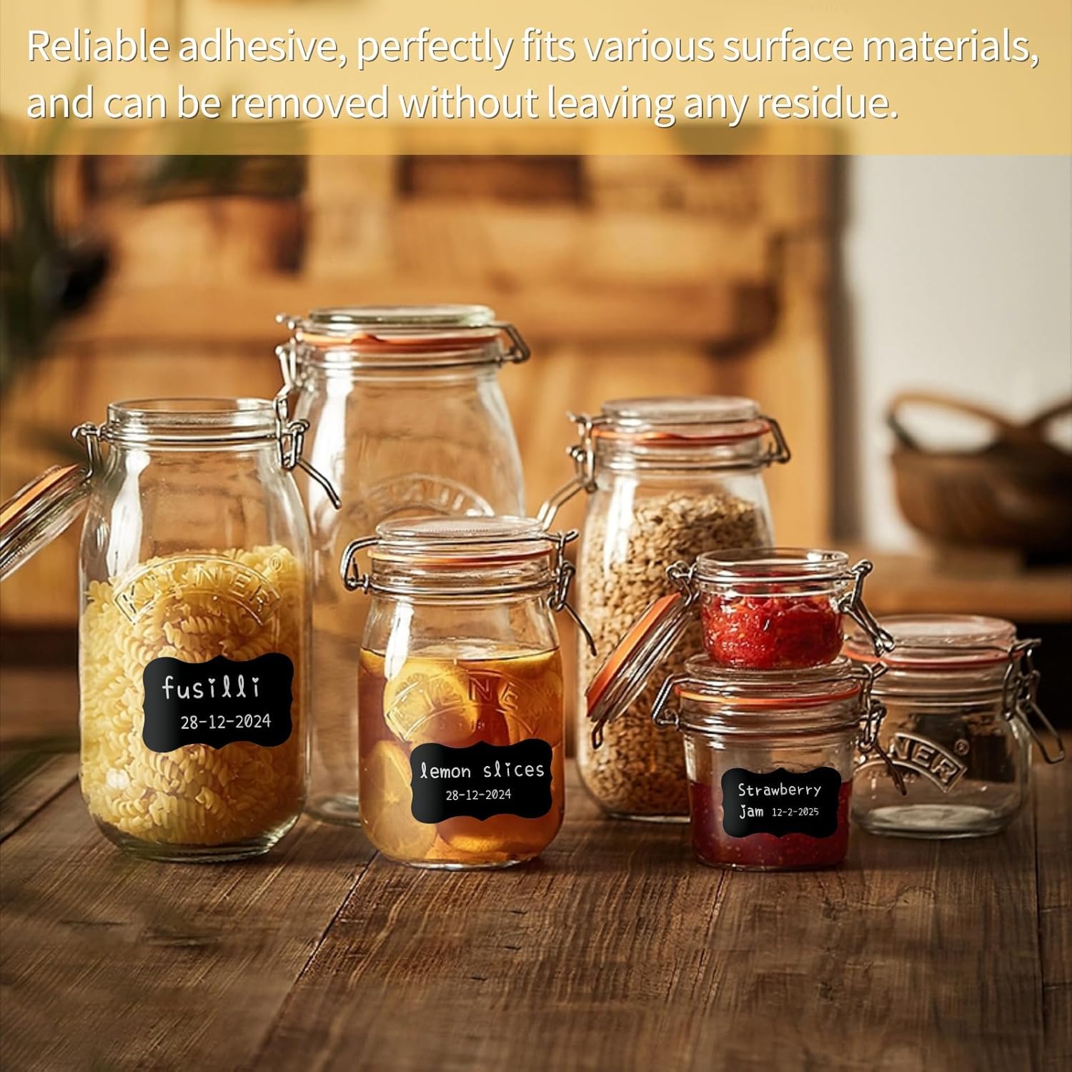 UCRAVO Chalkboard Labels Stickers for Jars with White Marker | 100 Pcs Reusable Waterproof Black Stickers for Kitchen Containers, Spice Jars, Pantry Storage, Bottles & Home Organization